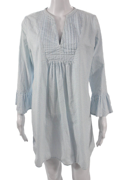 Bell Women Kaftan Dress Light Blue Striped Cotton 3/4 Sleeve Size M