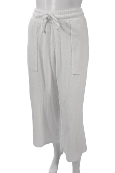 Stateside Women Cropped Sweatpants White Cotton Blend Drawstring Size M