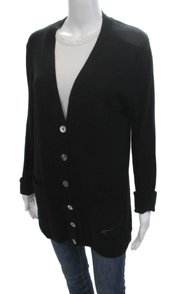 291 Unisex Cardigan Sweater Black Cashmere V-Neck Button Long Sleeve Size 3