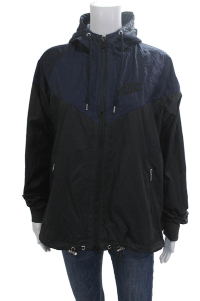 Nike Unisex Black Windbreaker Nylon High Neck Long Sleeve Size M
