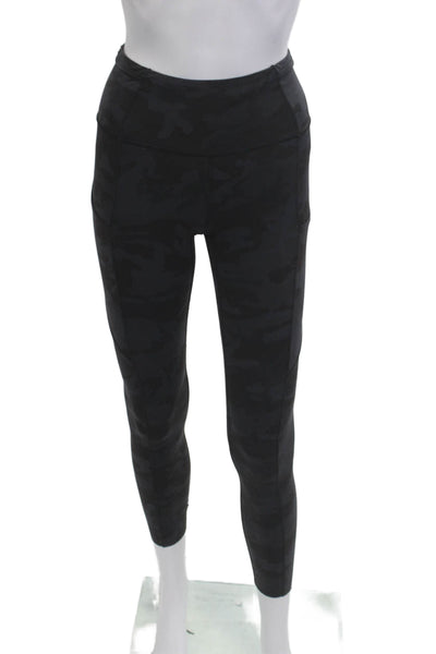 Lululemon Womens Ankle Leggings Black Camouflage Nylon Blend Army Size 2