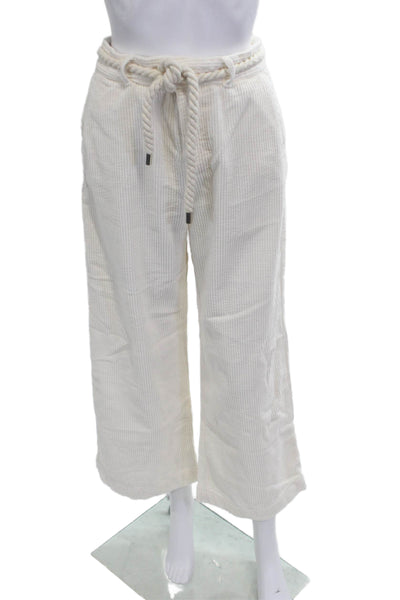 Ba&Sh Women Cropped Paperbag Striped Cotton Pants Beige Drawstring Size 2