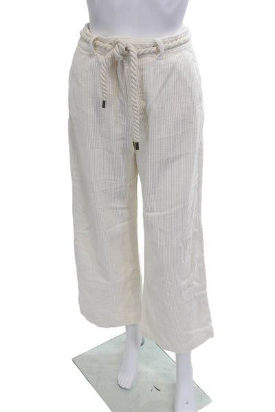 Ba&Sh Women Cropped Paperbag Striped Cotton Pants Beige Drawstring Size 2