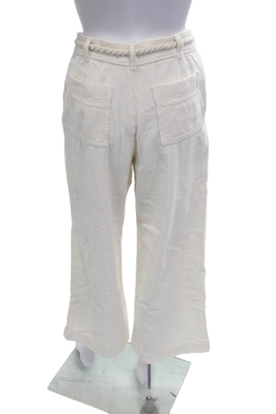 Ba&Sh Women Cropped Paperbag Striped Cotton Pants Beige Drawstring Size 2