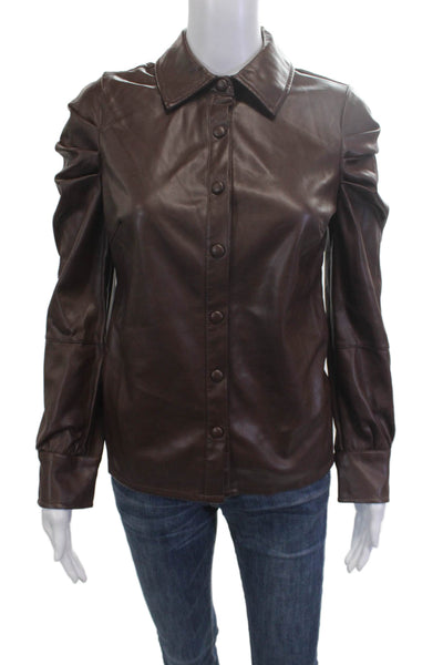 Avec Les Filles Womens Brown Collared Button Front Long Sleeve Jacket Size XS