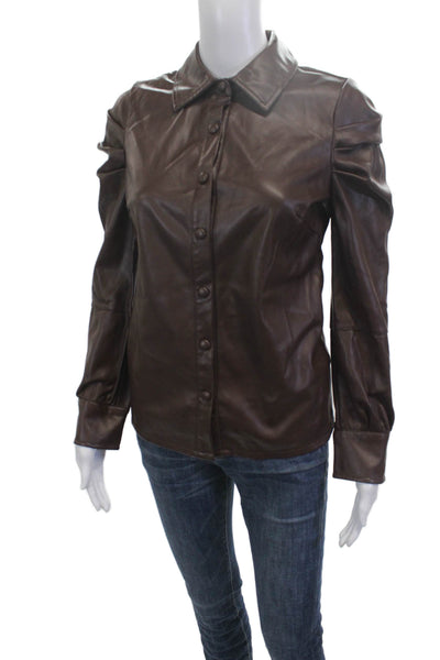 Avec Les Filles Womens Brown Collared Button Front Long Sleeve Jacket Size XS