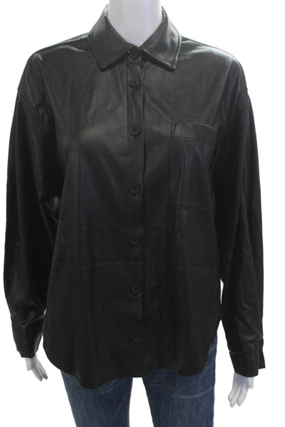 Pistola Womens Biker Collared PU Button-Up Long Sleeve Black Top Size XS