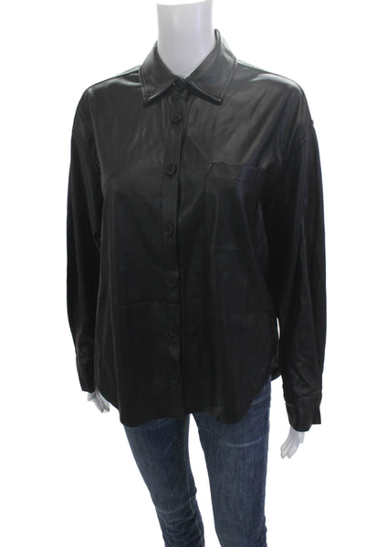 Pistola Womens Biker Collared PU Button-Up Long Sleeve Black Top Size XS