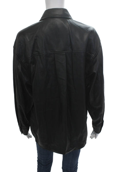 Pistola Womens Biker Collared PU Button-Up Long Sleeve Black Top Size XS