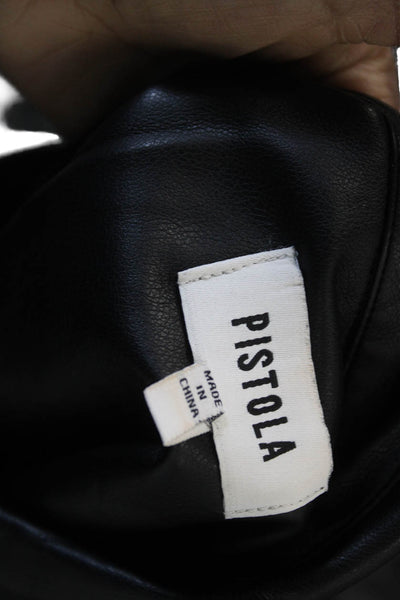 Pistola Womens Biker Collared PU Button-Up Long Sleeve Black Top Size XS