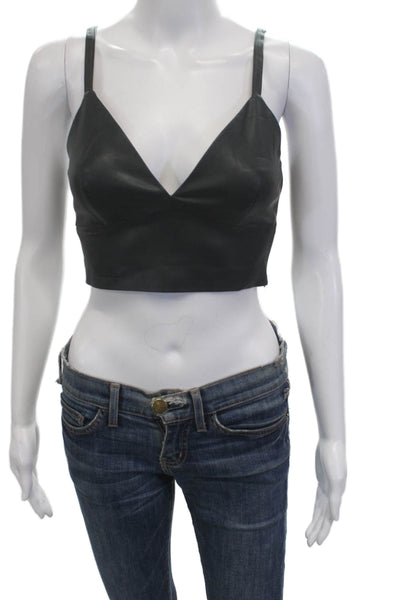 Susana Monaco Women Cropped Biker Tank Black V-Neck Polyurethane Size XS