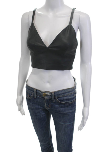 Susana Monaco Women Cropped Biker Tank Black V-Neck Polyurethane Size XS