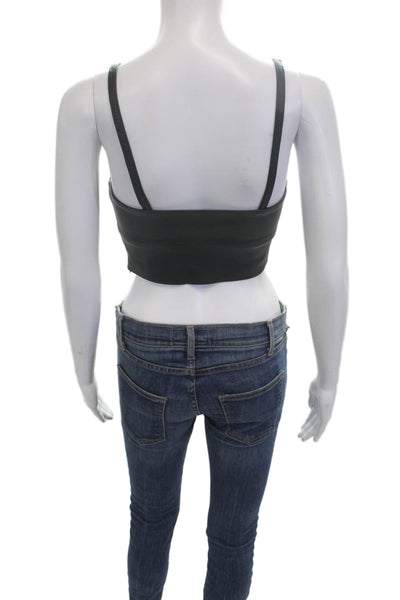 Susana Monaco Women Cropped Biker Tank Black V-Neck Polyurethane Size XS