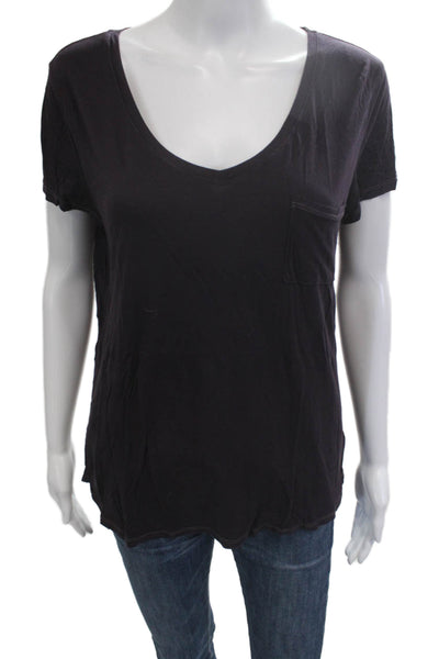 Paige Women Basic Black V-Neck Short Sleeve T-Shirt Size L