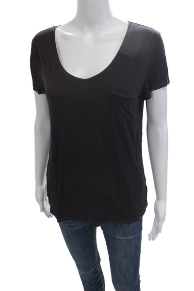 Paige Women Basic Black V-Neck Short Sleeve T-Shirt Size L