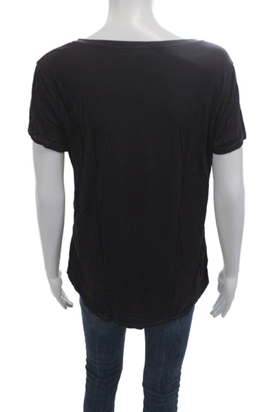 Paige Women Basic Black V-Neck Short Sleeve T-Shirt Size L