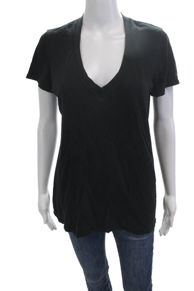 Standard James Perse Womens Black V-Neck Short Sleeve T-Shirt Size 3
