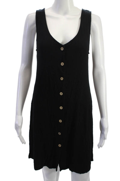 Body Glove Women Overall Tank Dress Black V-Neck Sleeveless Button Size M