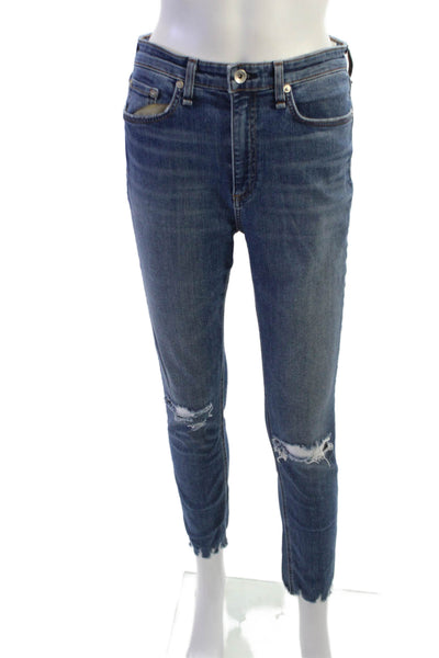 Rag & Bone Womens Skinny Ankle Cropped High Rise Dark Blue Jeans Size 27