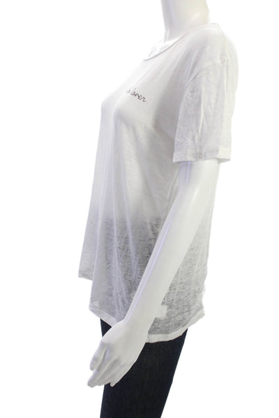 Chaser Women Basic Graphic Quotes T Shirt Round Neck Short Sleeve White Size S