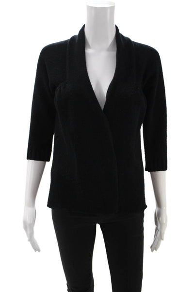 Vince Unisex Cardigan Black 100% Cashmere 3/4 Sleeve Size M