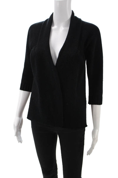 Vince Unisex Cardigan Black 100% Cashmere 3/4 Sleeve Size M