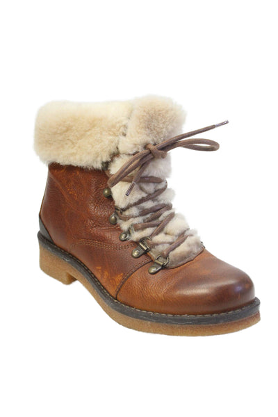 Pajar Womens Leather Lace-Up Comfort Ankle Boots Brown Size 8.5