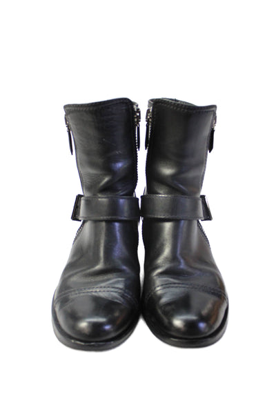 Miu Miu Womens Leather Zip Up Belted Biker Ankle Boots Black Size 39 9