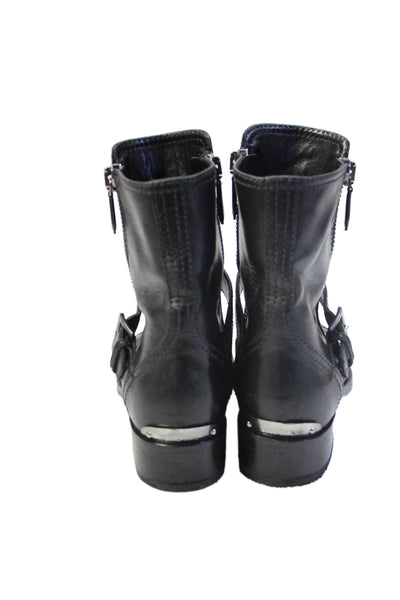 Miu Miu Womens Leather Zip Up Belted Biker Ankle Boots Black Size 39 9