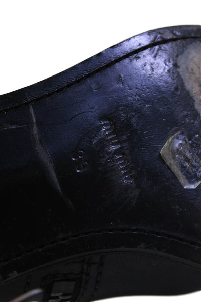 Miu Miu Womens Leather Zip Up Belted Biker Ankle Boots Black Size 39 9