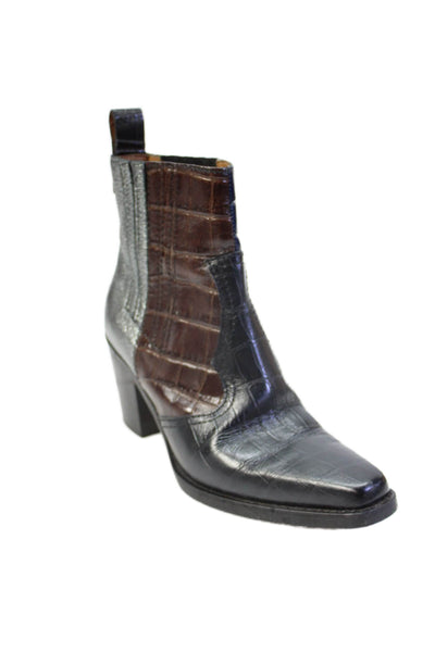 Ganni Womens Leather Crocodile Print Cowboy Boots Multi Colored Size 39 9