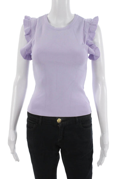 Gab kate Women Purple Cotton Crew Neck Sleeveless Solid T-Shirt Size S