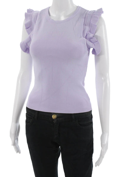 Gab kate Women Purple Cotton Crew Neck Sleeveless Solid T-Shirt Size S