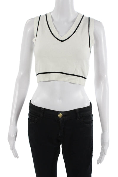 Gab kate Women Cropped Tank V-Neck Sleeveless White 55% Viscose 45% Nylon Size S