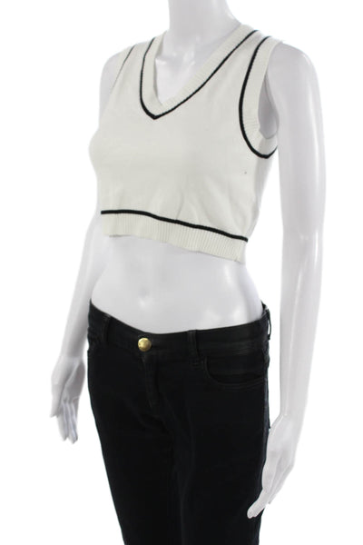 Gab kate Women Cropped Tank V-Neck Sleeveless White 55% Viscose 45% Nylon Size S