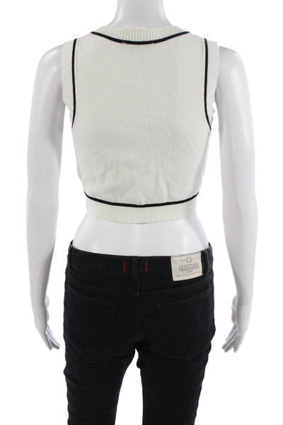 Gab kate Women Cropped Tank V-Neck Sleeveless White 55% Viscose 45% Nylon Size S