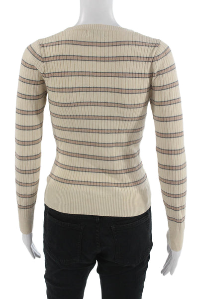 Heartloom Women Cardigan Beige Striped V-Neck Long Sleeve Button Size S