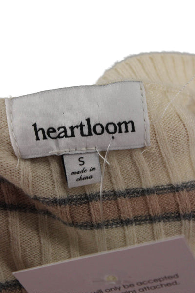Heartloom Women Cardigan Beige Striped V-Neck Long Sleeve Button Size S
