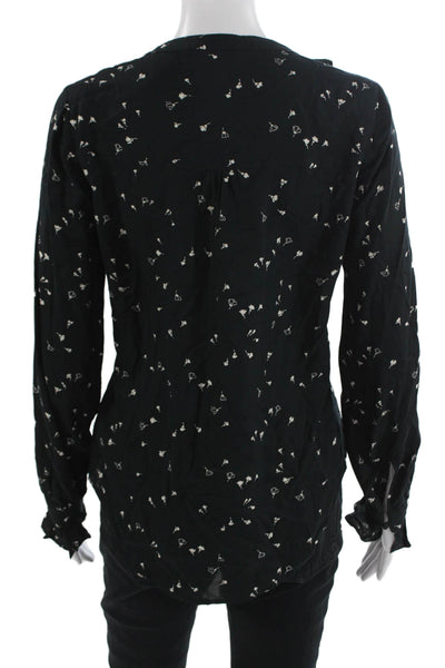 Paige Women Black Floral V-Neck Long Sleeve Rayon Blouse Size S