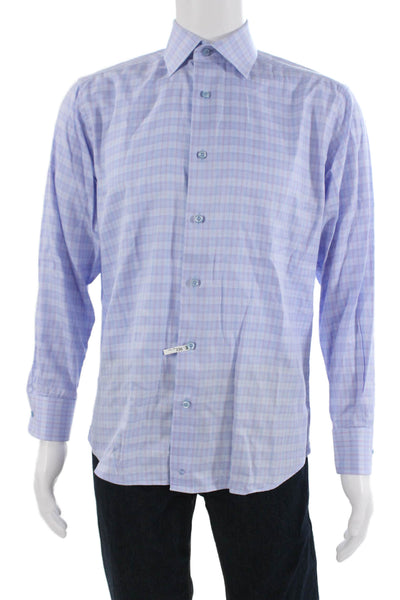 David Donahue Mens Plaid Long Sleeve Button-Front Shirt Blue Size 32/33