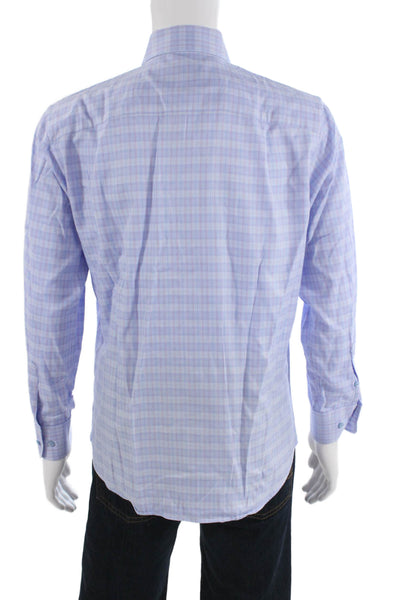 David Donahue Mens Plaid Long Sleeve Button-Front Shirt Blue Size 32/33