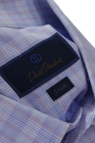 David Donahue Mens Plaid Long Sleeve Button-Front Shirt Blue Size 32/33