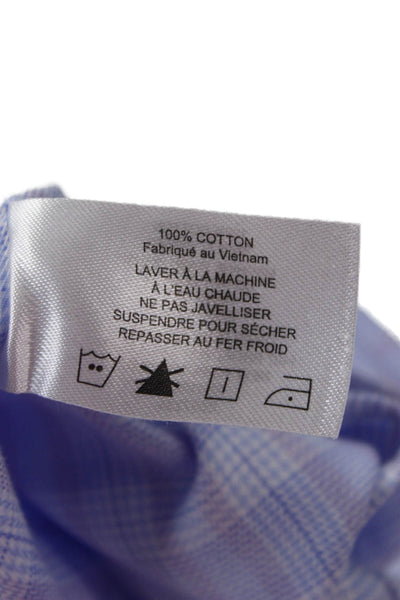 David Donahue Mens Plaid Long Sleeve Button-Front Shirt Blue Size 32/33