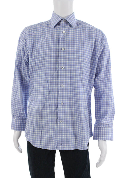 David Donahue Mens Plaid Collared Long Sleeve Button-Down Shirt Blue Size 32