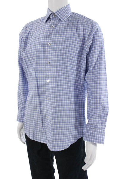 David Donahue Mens Plaid Collared Long Sleeve Button-Down Shirt Blue Size 32