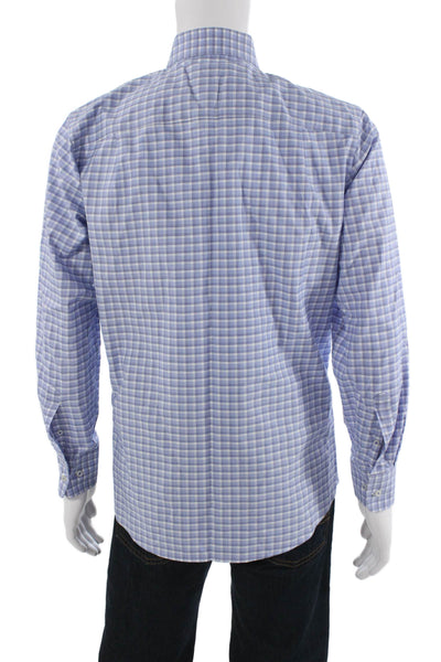 David Donahue Mens Plaid Collared Long Sleeve Button-Down Shirt Blue Size 32