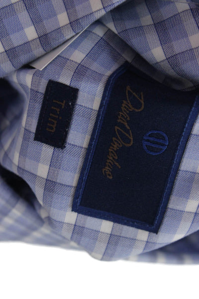 David Donahue Mens Plaid Collared Long Sleeve Button-Down Shirt Blue Size 32