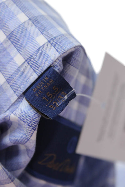 David Donahue Mens Plaid Collared Long Sleeve Button-Down Shirt Blue Size 32