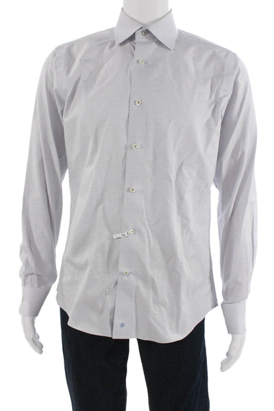 David Donahue Mens Cotton Striped Long Sleeve Button-Down Shirt Blue Size 34