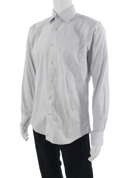 David Donahue Mens Cotton Striped Long Sleeve Button-Down Shirt Blue Size 34